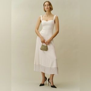 Reformation Sarabeth Midi Fringe Dress in Ivory